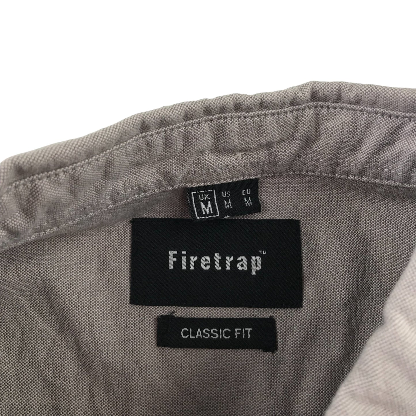 Firetrap Shirt Mens Medium Grey Plain Pattern Short Sleeve Button Up Cotton