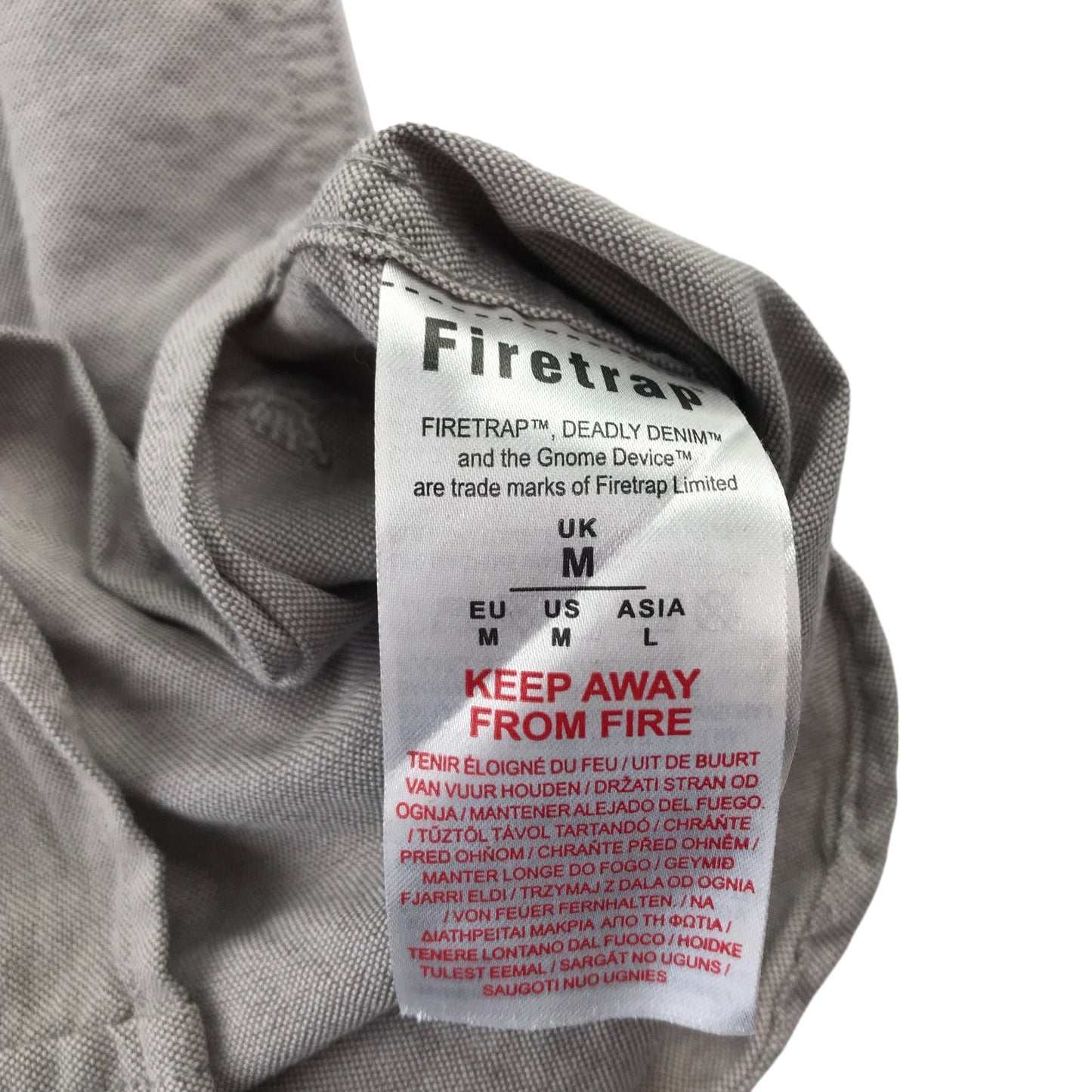 Firetrap Shirt Mens Medium Grey Plain Pattern Short Sleeve Button Up Cotton
