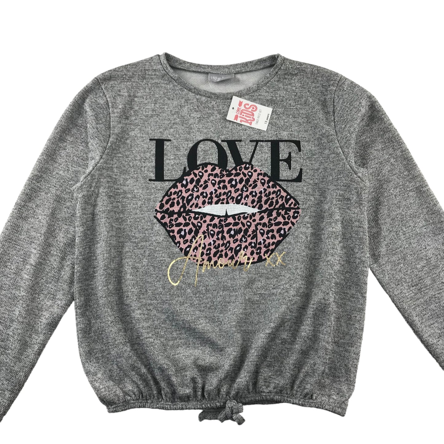 Matalan Sweater Age 12-13 Grey LOVE leopard Spots Lips Print