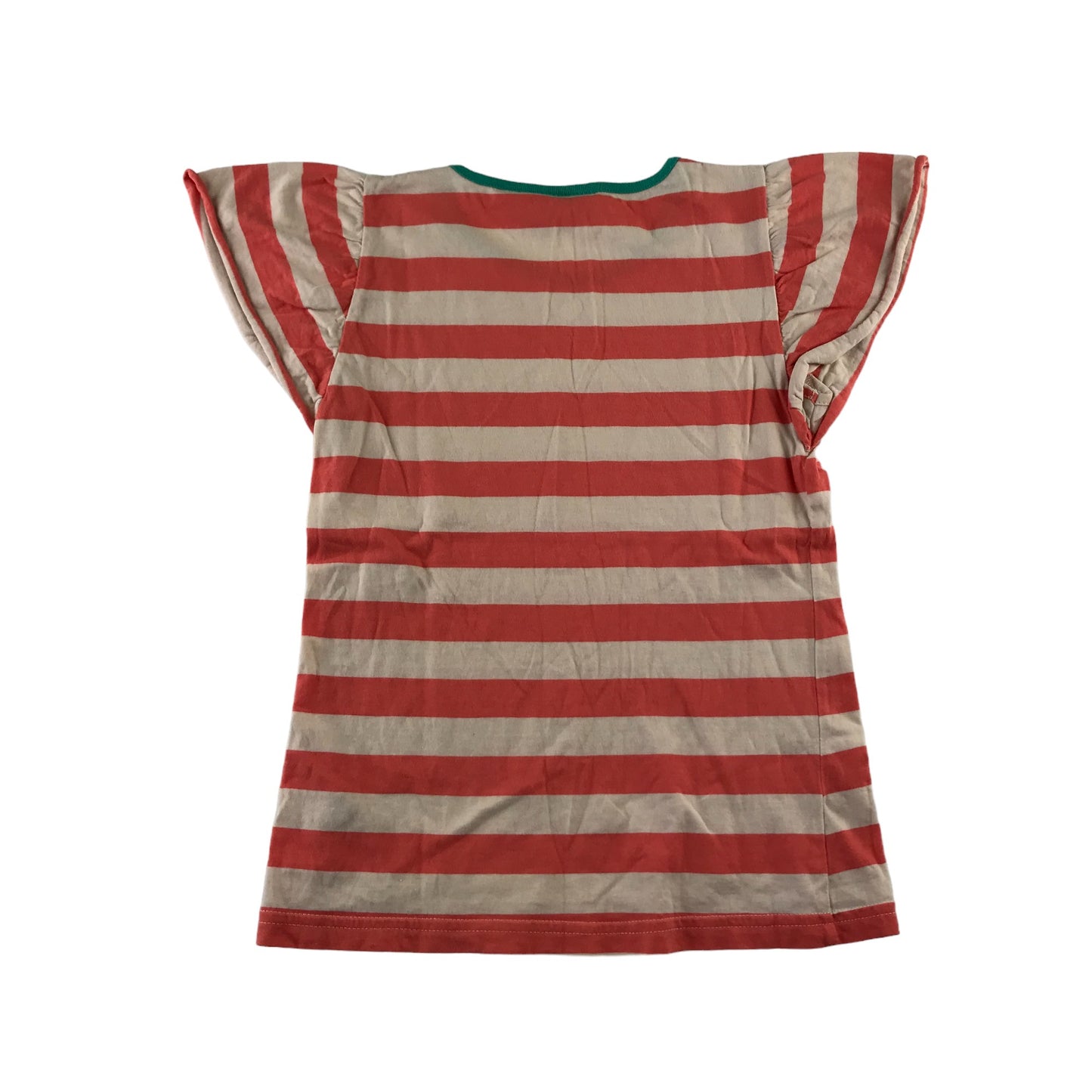 Boys & Girls t-shirt 9-10 years coral pink and white stripy butterfly cap sleeve organic cotton