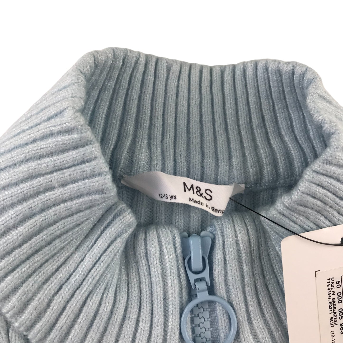 M&S sweater 12-13 years light blue full zipper knitted