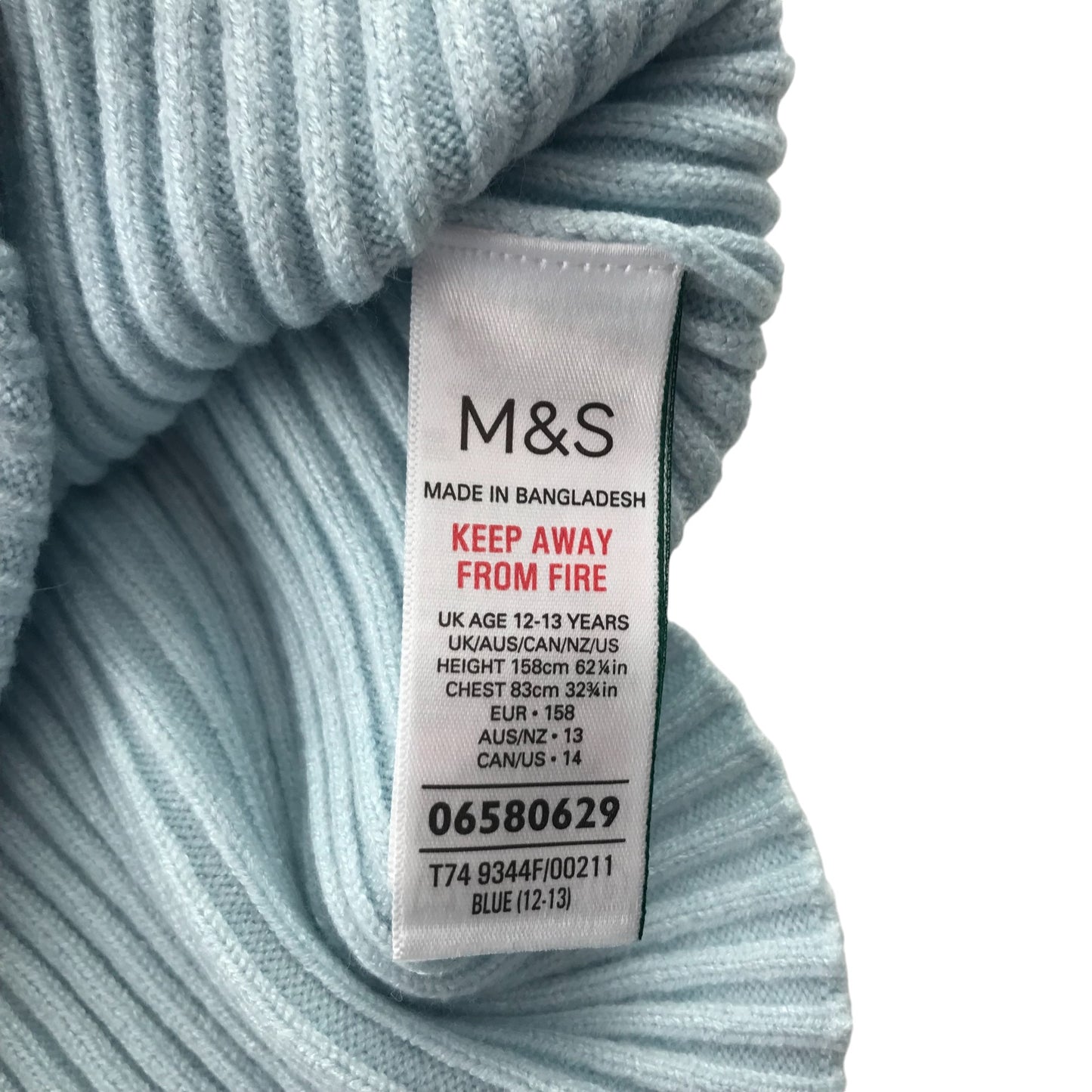 M&S sweater 12-13 years light blue full zipper knitted