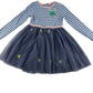 Matalan dress 5-6 years blue stripy top with tulle glittery stars