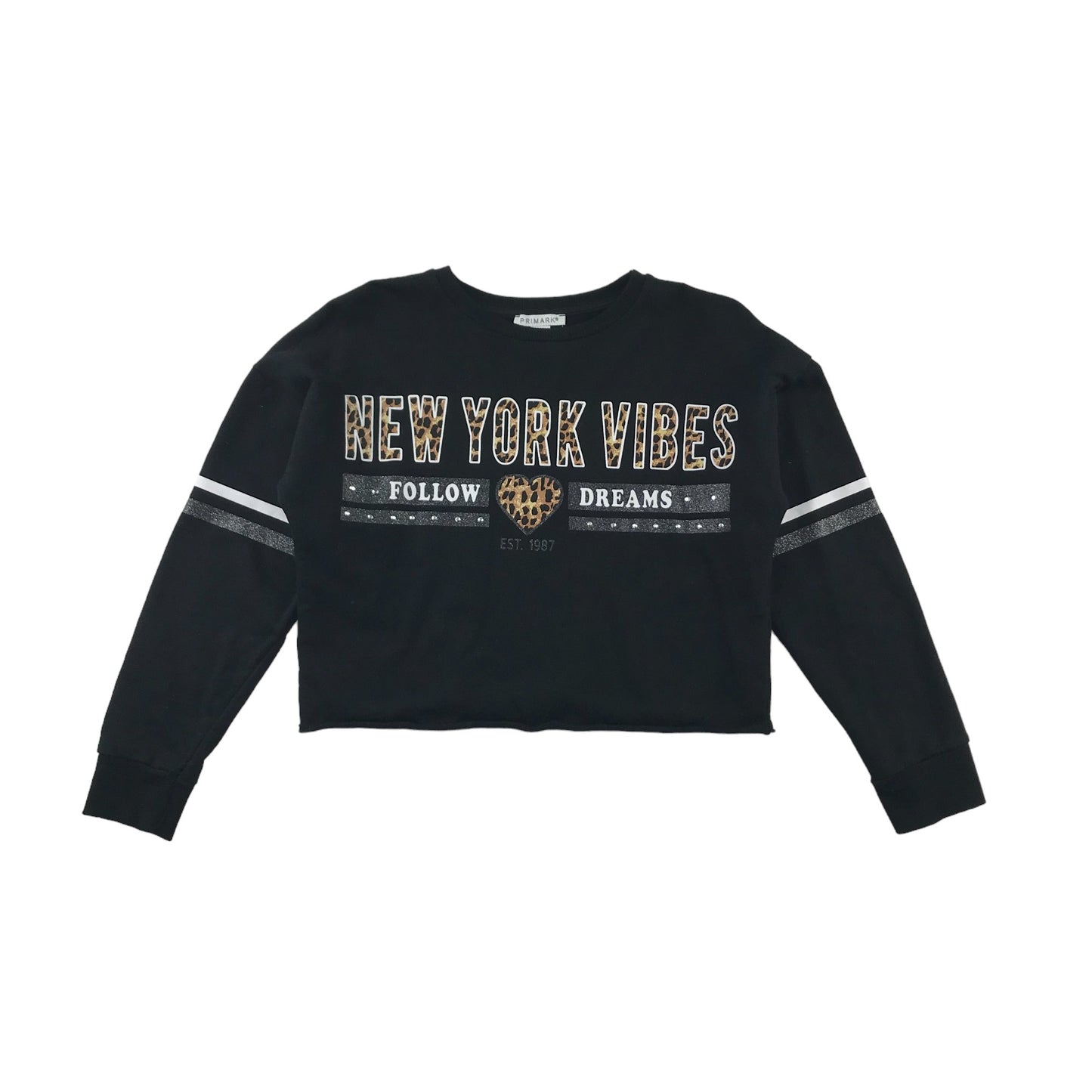 Primark Sweater Age 12 Black New York Vibes Cropped Cotton