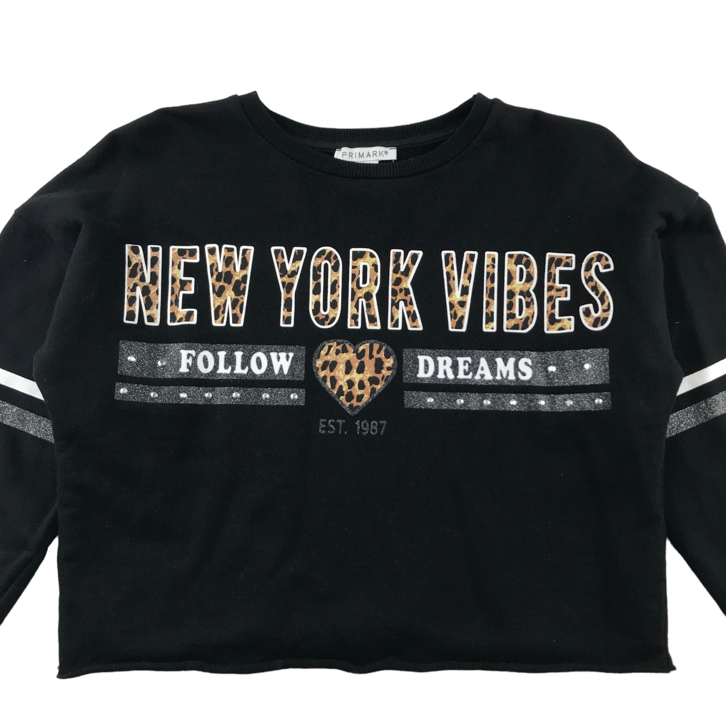 Primark Sweater Age 12 Black New York Vibes Cropped Cotton