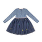 Matalan dress 5-6 years blue stripy top with tulle glittery stars