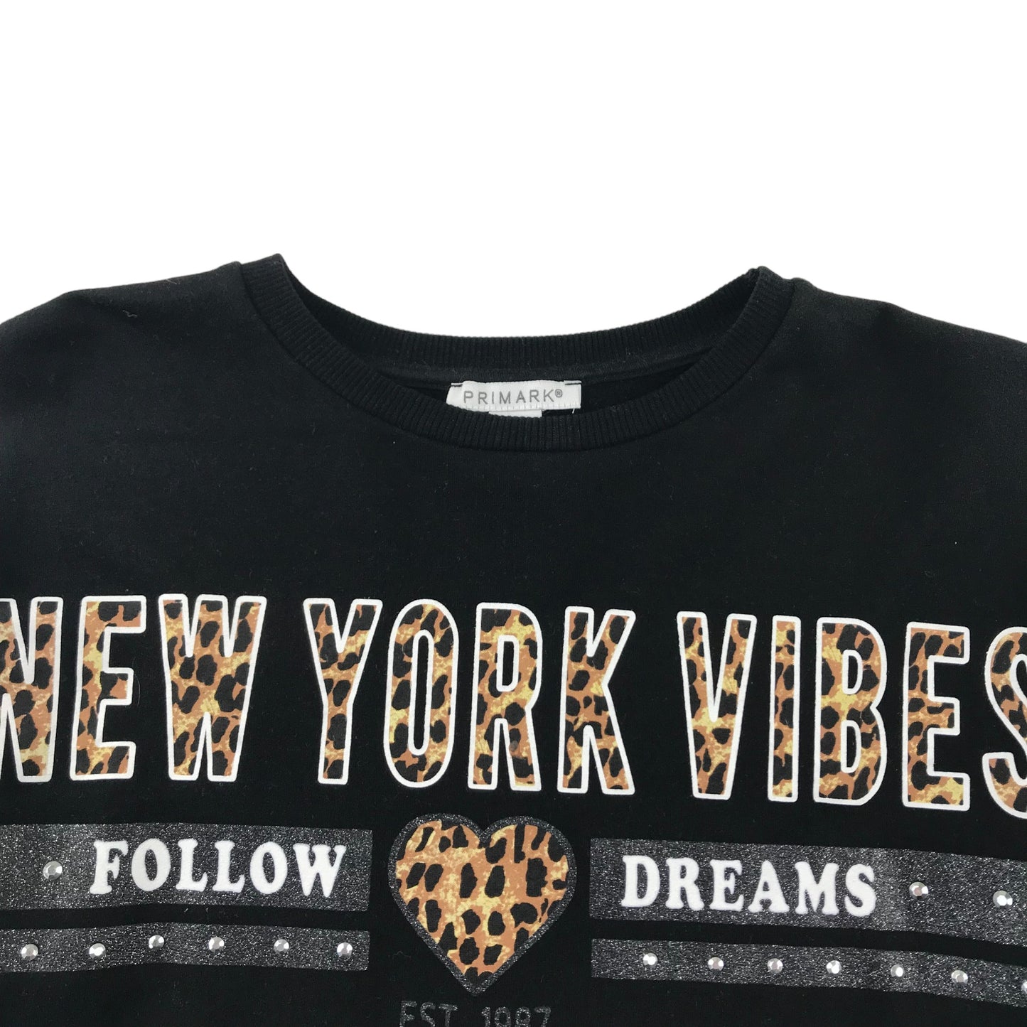 Primark Sweater Age 12 Black New York Vibes Cropped Cotton