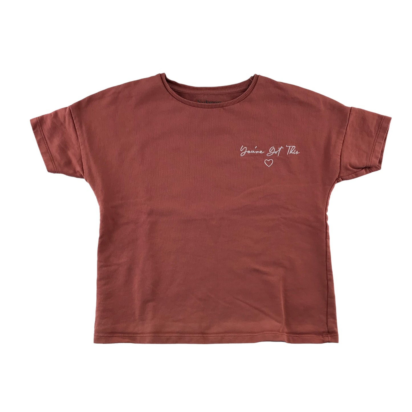 Nutmeg t-shirt 9-10 years red clay short sleeve text embroidery