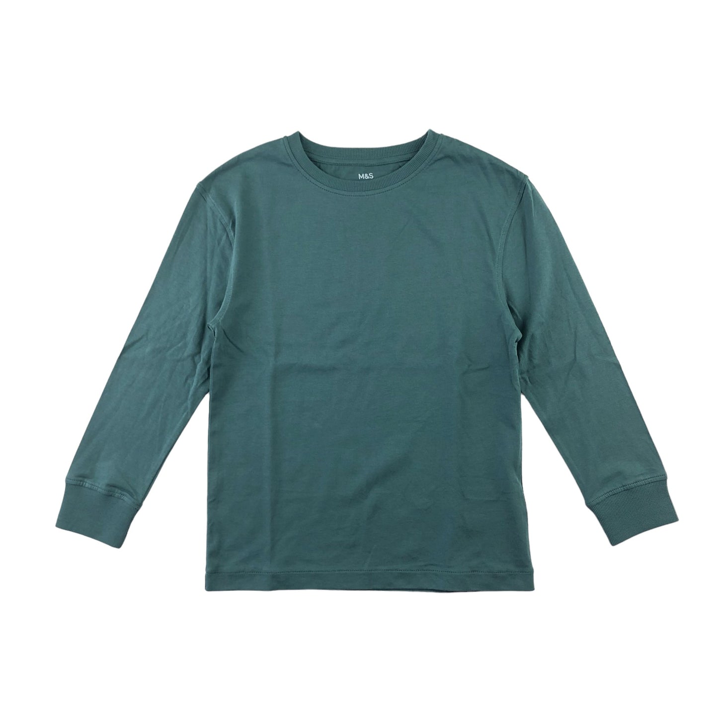 M&S T-Shirt 6-7 Years Dusty turquoise green Plain Long Sleeve Tee