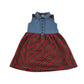 JPW junior dress 7-8 years blue denim button up top with red tartan shirt and shoulders cotton