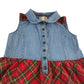 JPW junior dress 7-8 years blue denim button up top with red tartan shirt and shoulders cotton