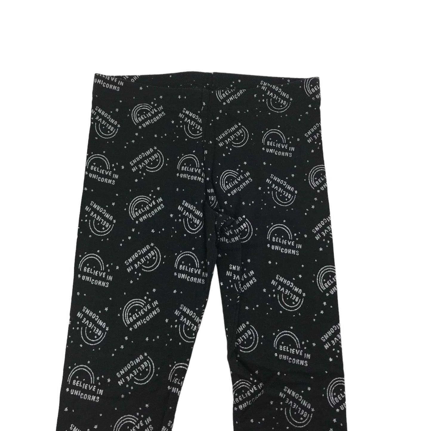 F&F Leggings Age 8 Black Believe in Unicorns Text Print Pattern