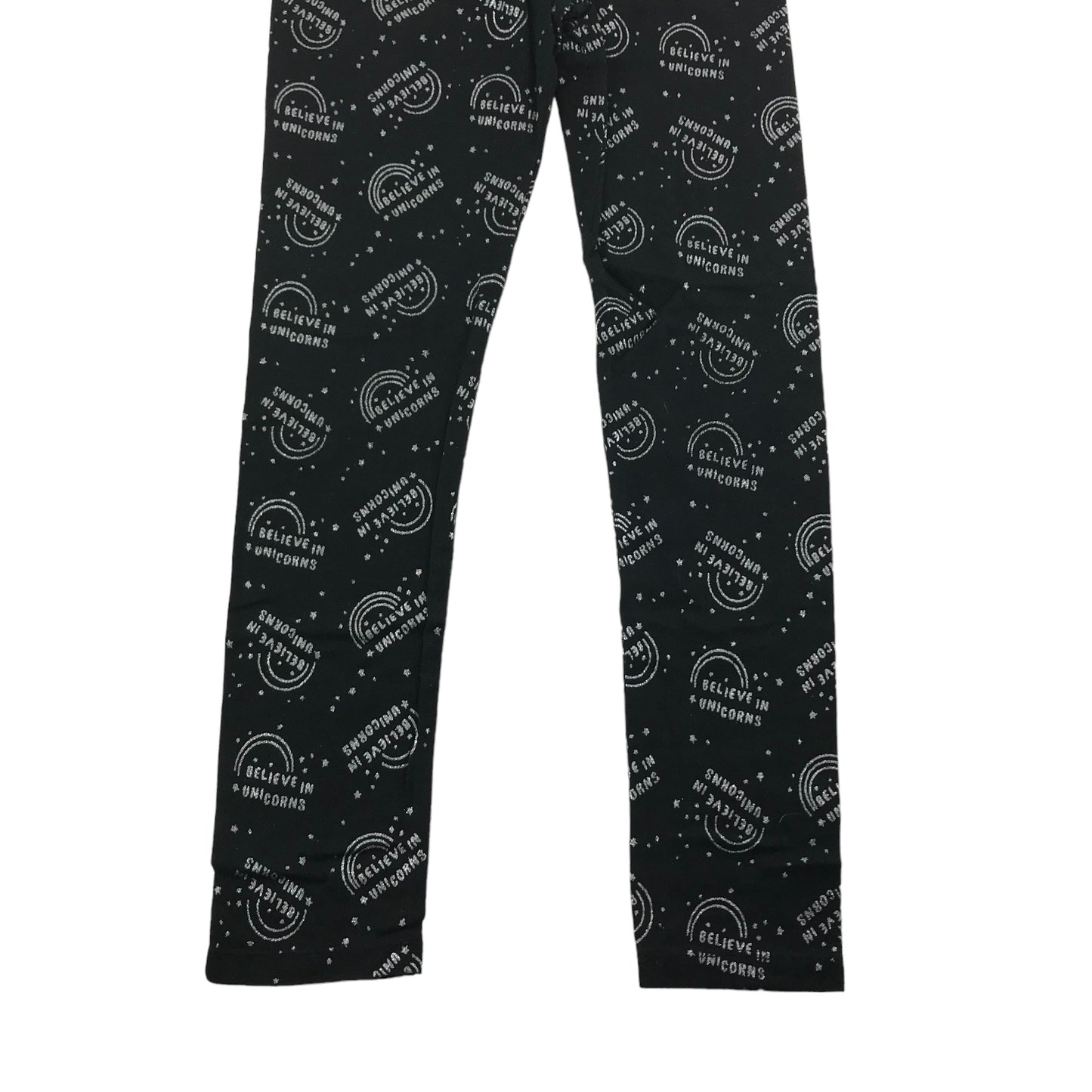 F&F Leggings Age 8 Black Believe in Unicorns Text Print Pattern