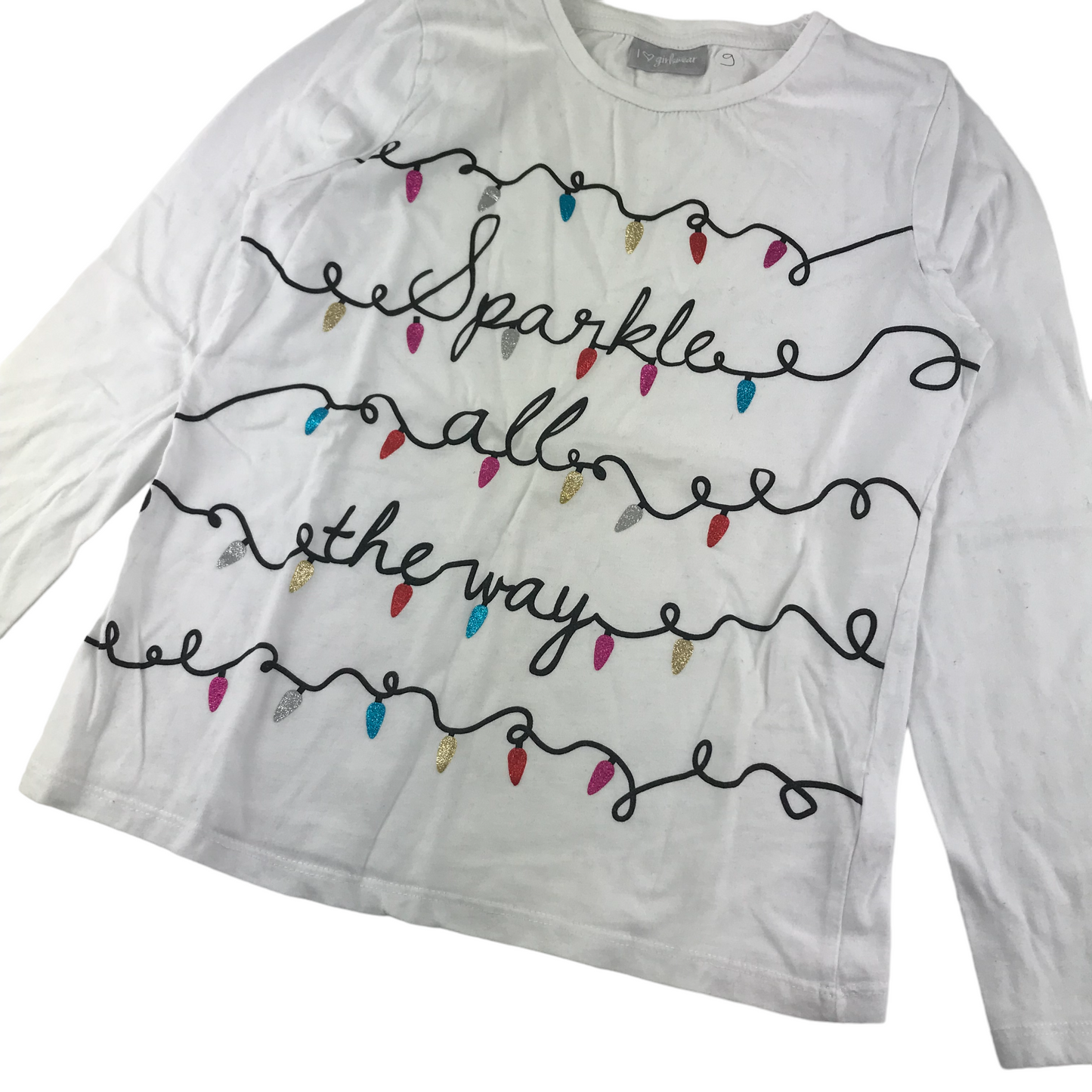 Matalan Christmas T-shirt Age 9 White Sparkle All The Way