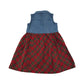JPW junior dress 7-8 years blue denim button up top with red tartan shirt and shoulders cotton