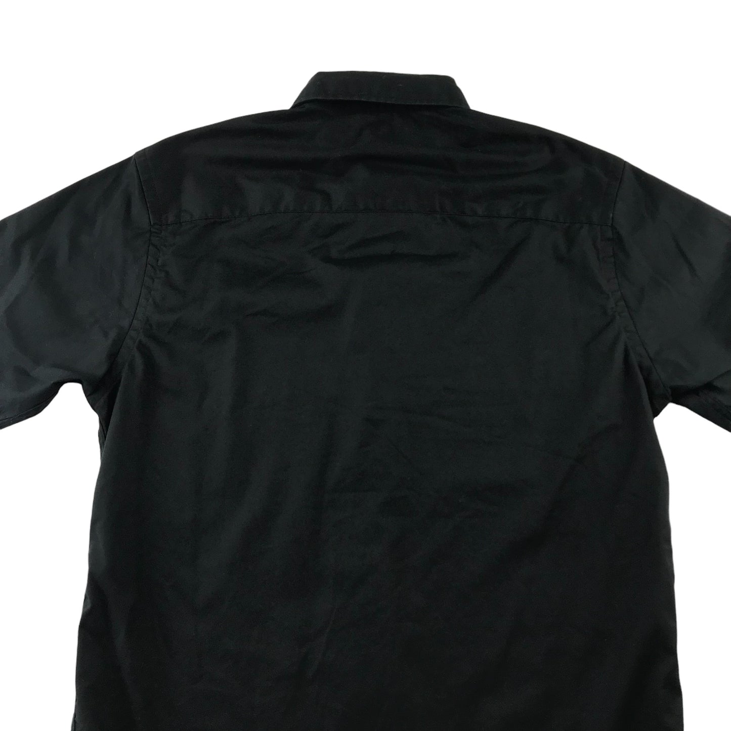 Black Shirt Mens Small Black Plain Pattern Short Sleeve Button Up