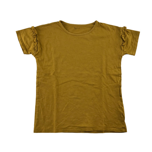 Tu t-shirt 9-10 years mustard yellow short frill sleeve detailed plain cotton