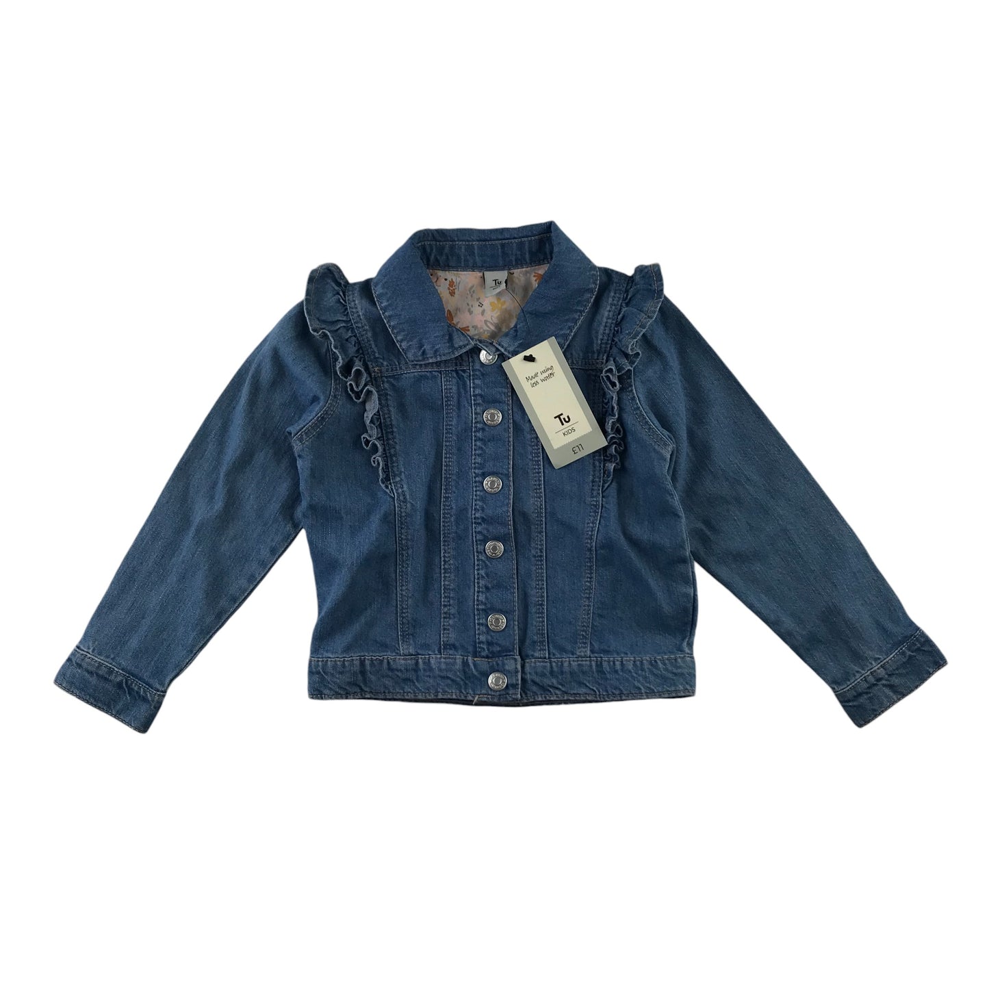 Tu denim jacket 4-5 years blue frilled detail clip buttons