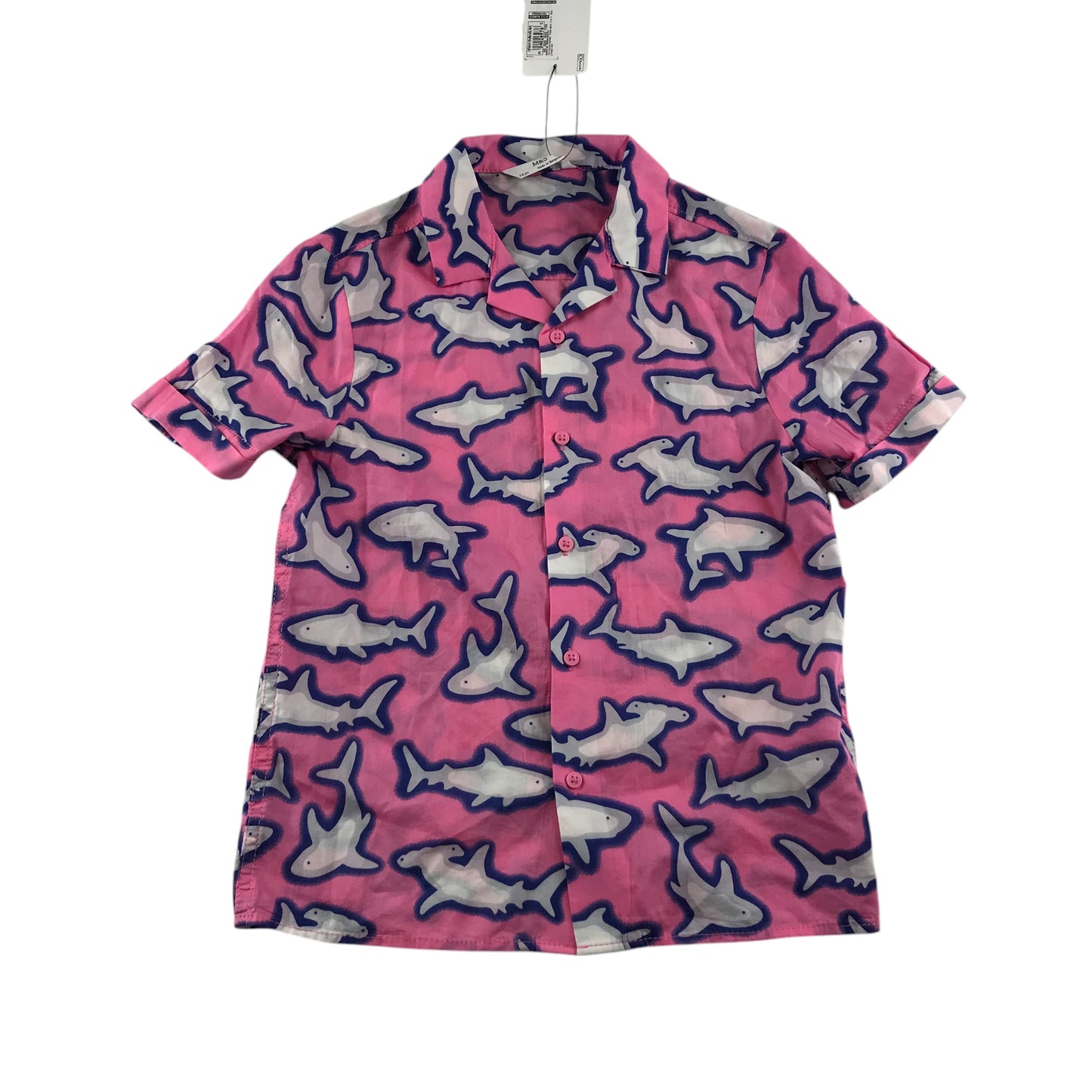 M&S shirt set 7-8 years pink sharks short sleeve summery outfit