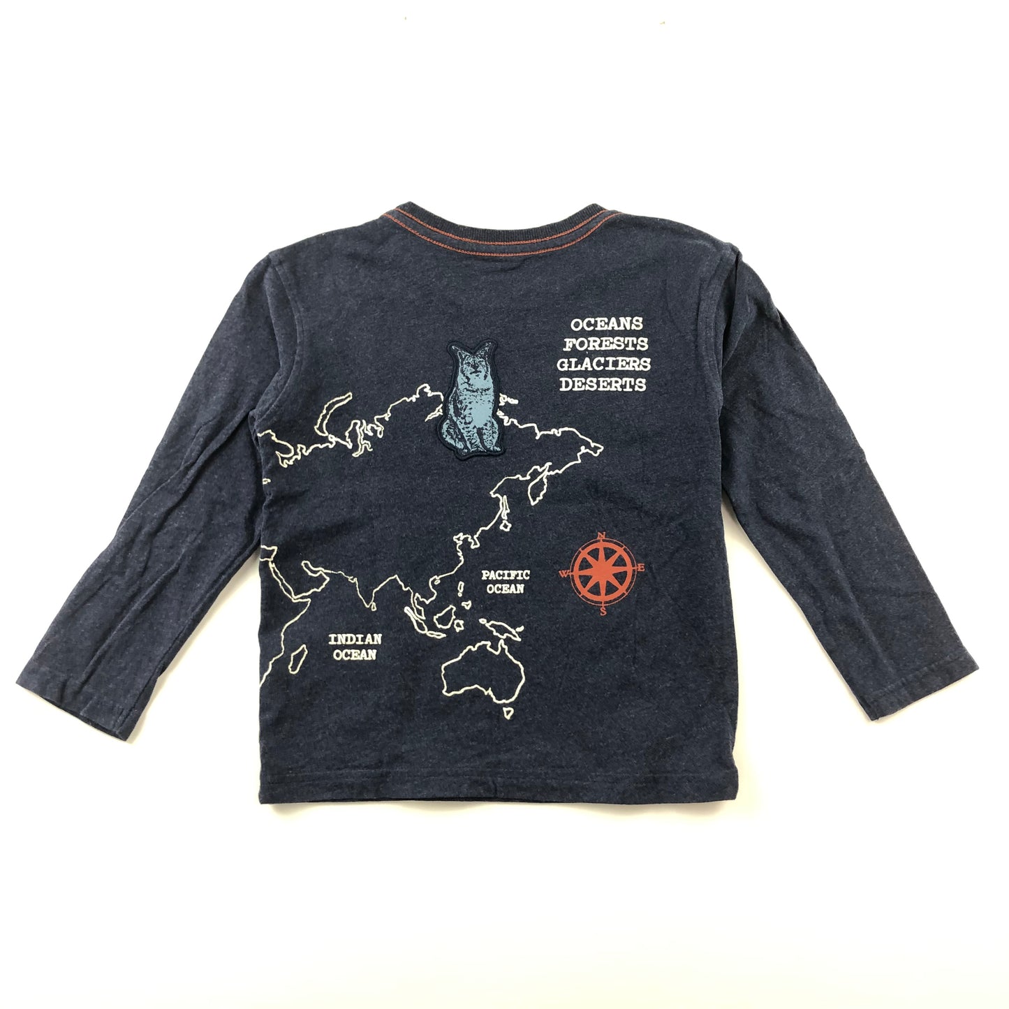 John Lewis T-Shirt 5-6 Years Navy World Map with Embroidered Animal Patches