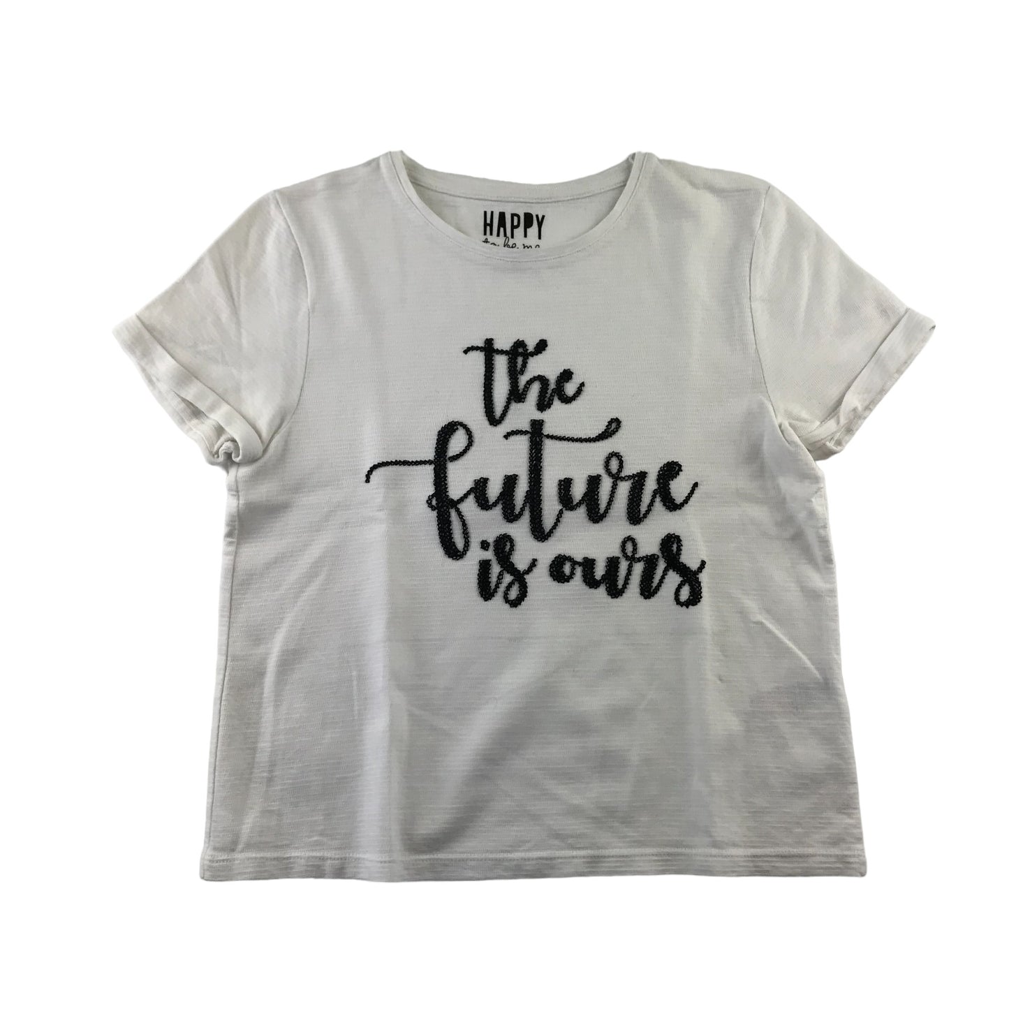 F&F t-shirt 10-11 years white embroidered The Future Is Ours text short sleeve cotton