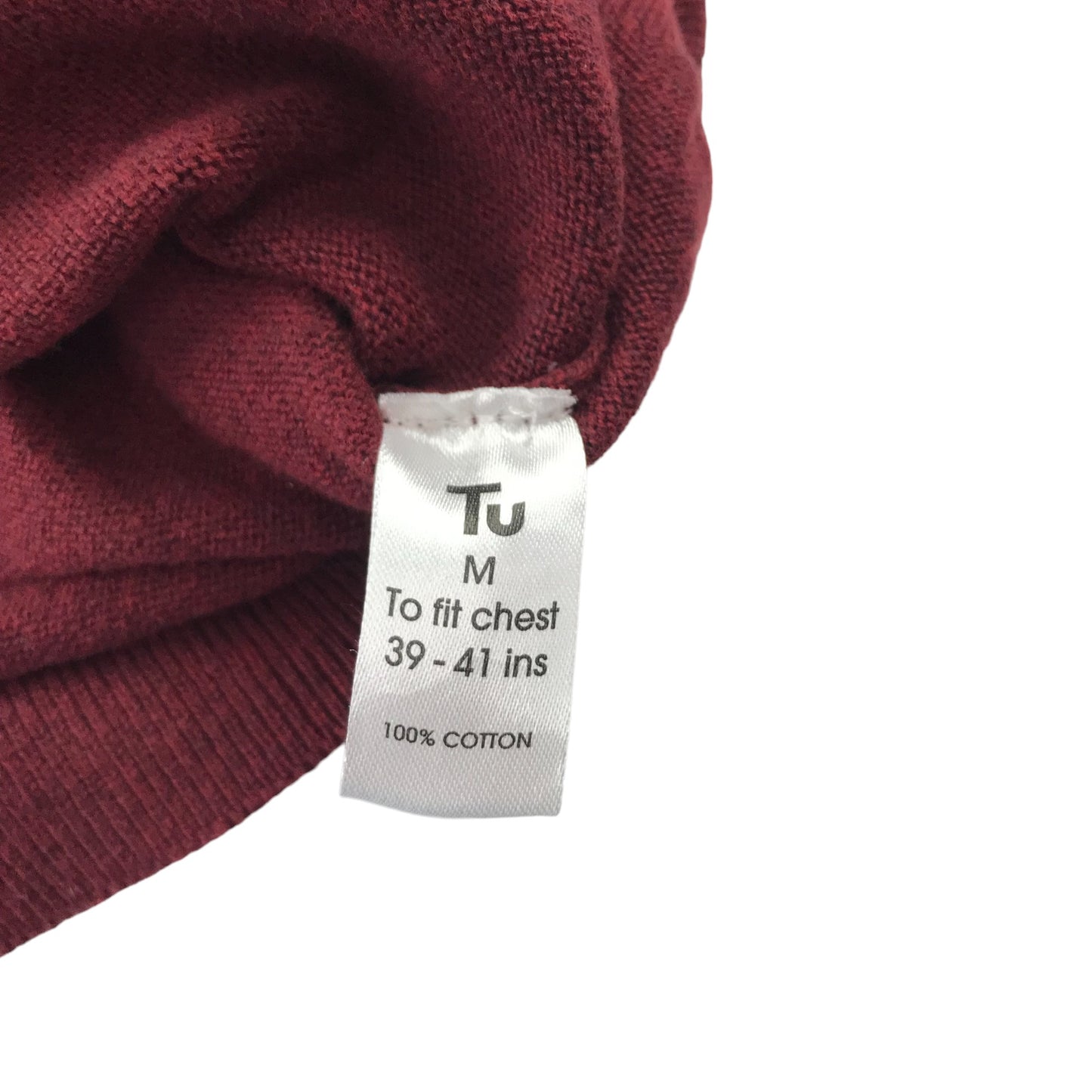 Tu Jumper Size Men M Burgundy Plain Design Cotton