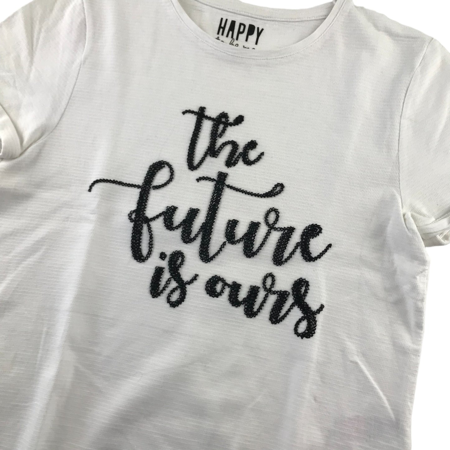 F&F t-shirt 10-11 years white embroidered The Future Is Ours text short sleeve cotton