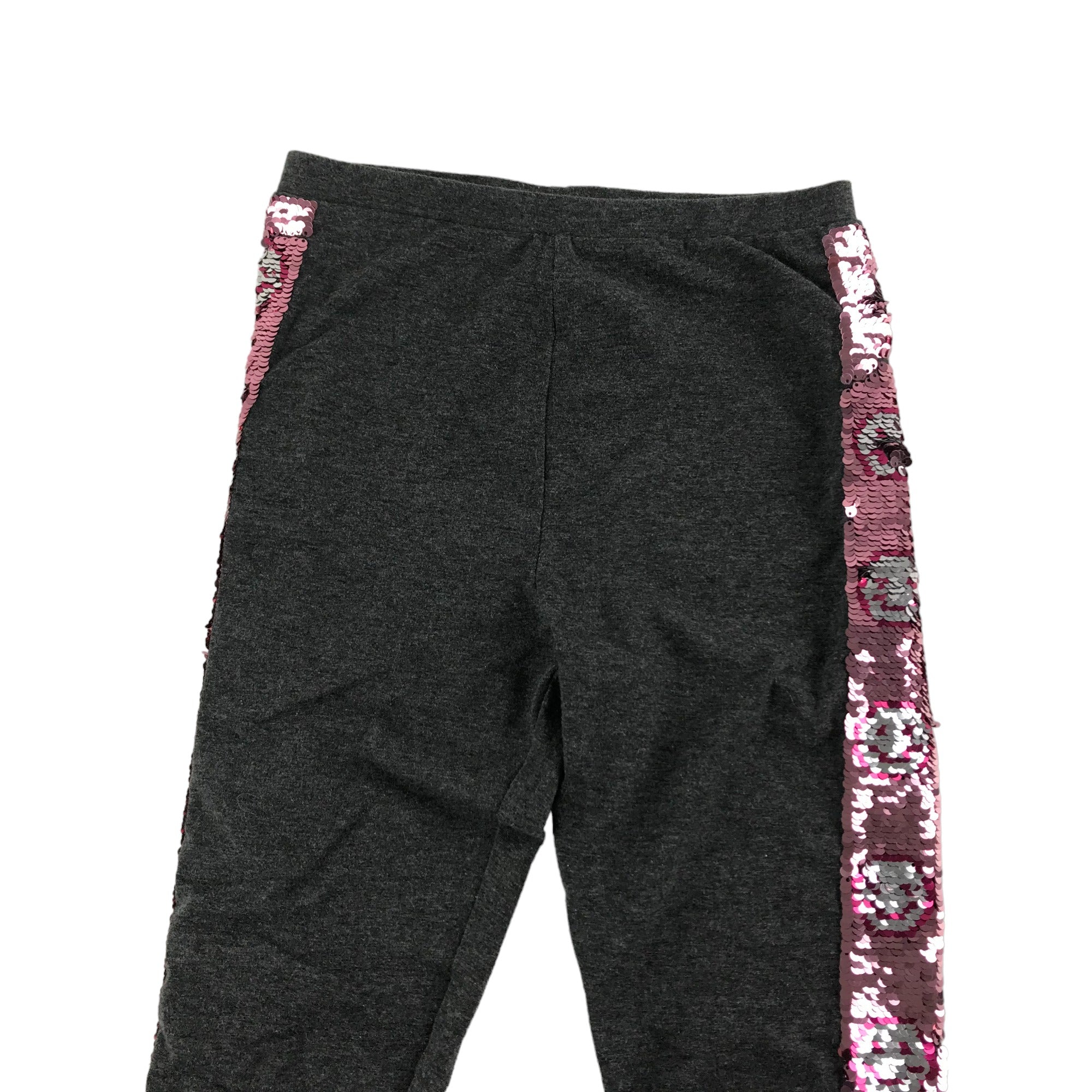 Matalan Leggings Age 9 Grey with Sparkly Pink Sequin Smiley Side Panel ApparelXchange CIC