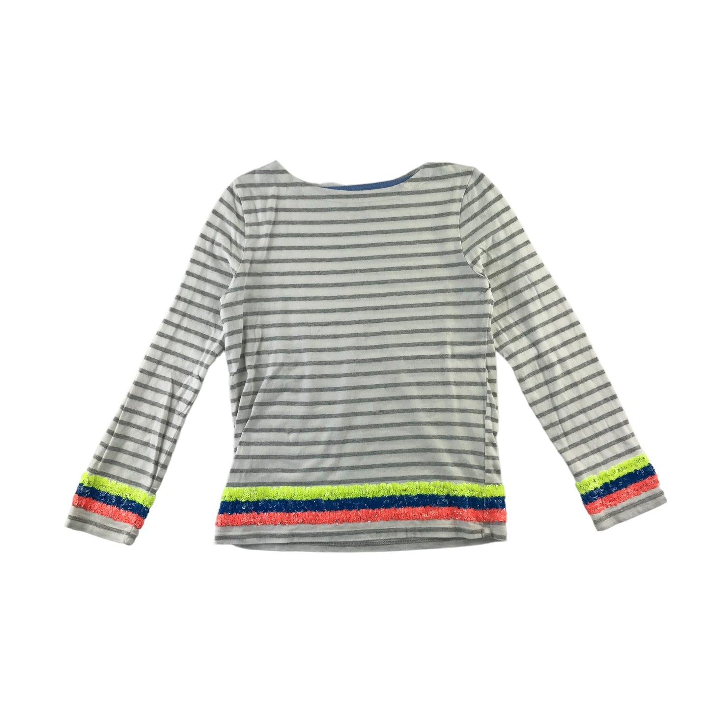 Boden t-shirt 9-10 years white stripy long sleeve with sequin details cotton