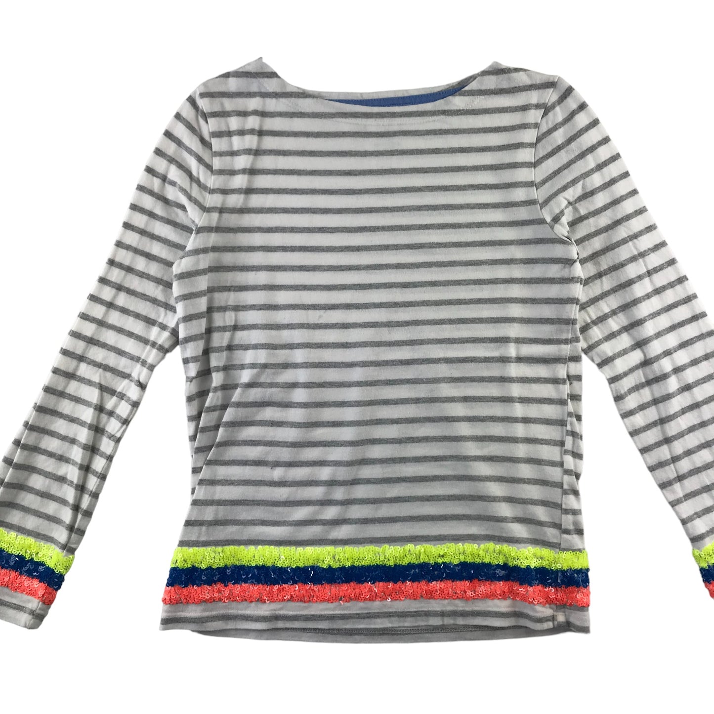 Boden t-shirt 9-10 years white stripy long sleeve with sequin details cotton