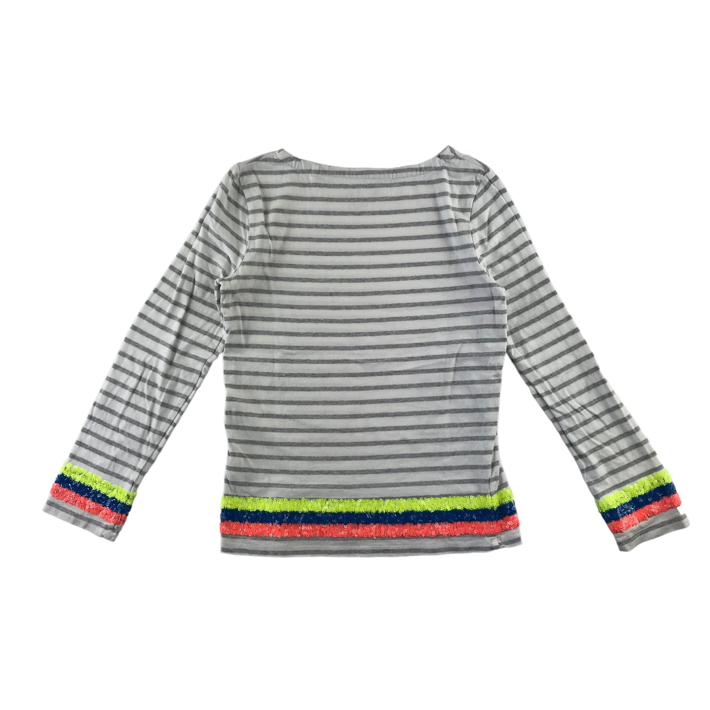 Boden t-shirt 9-10 years white stripy long sleeve with sequin details cotton