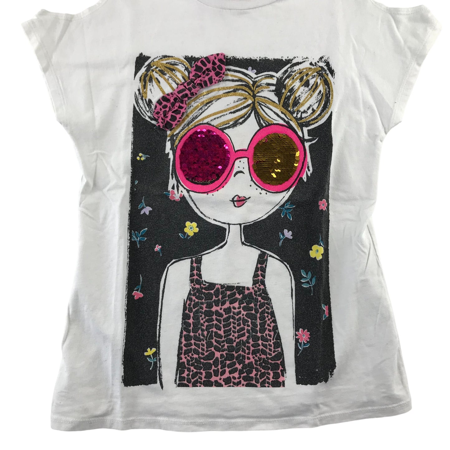 George t-shirt 9-10 years white girl with sequin sunnies open shoulders cotton