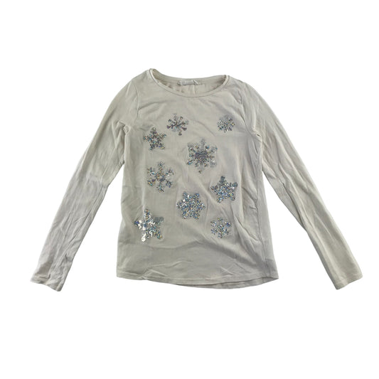 H&M t-shirt 9-10 years white sequin snowflakes long sleeve