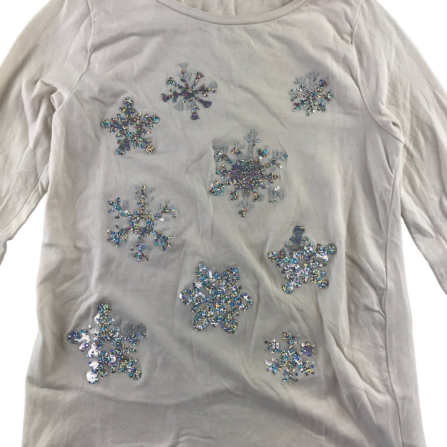 H&M t-shirt 9-10 years white sequin snowflakes long sleeve