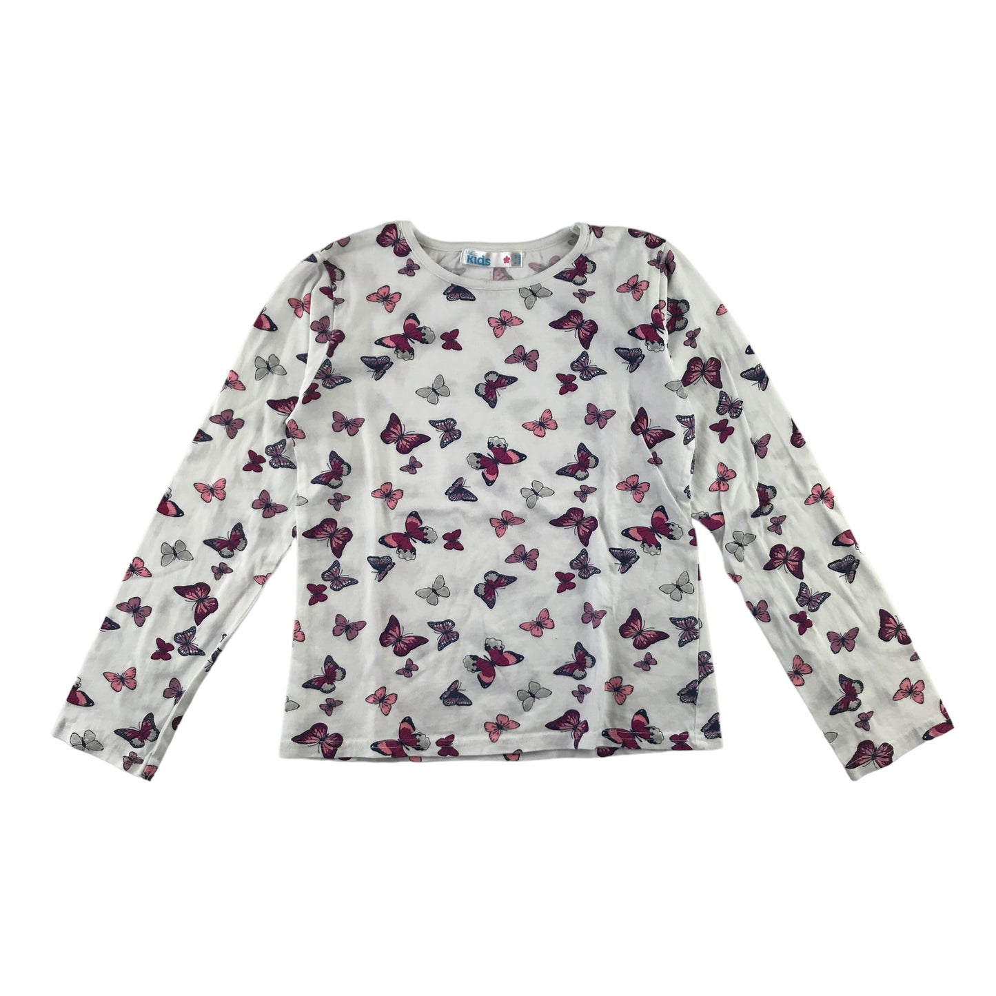 M&Co t-shirt 9-10 years white long sleeve butterfly printed cotton