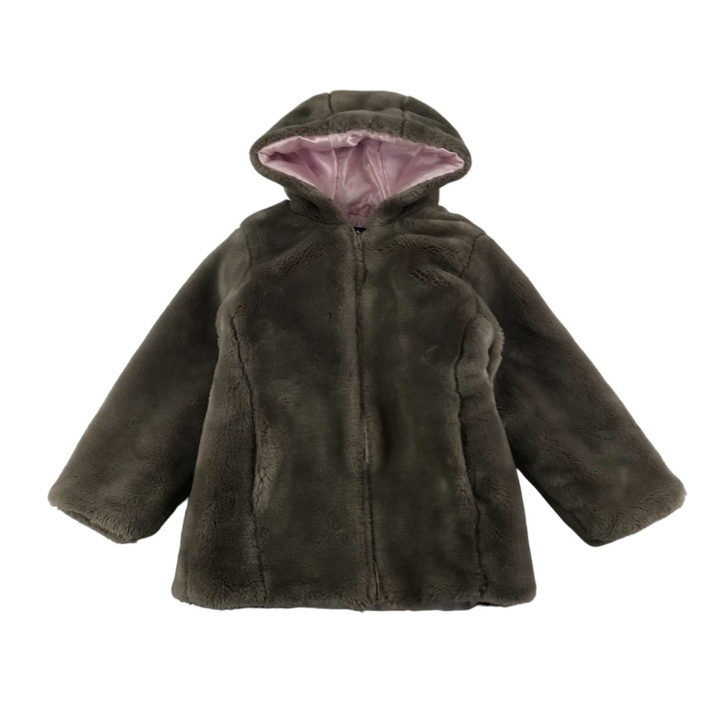 Tu Faux Fur Coat Age 5 Brown Hooded with zipper