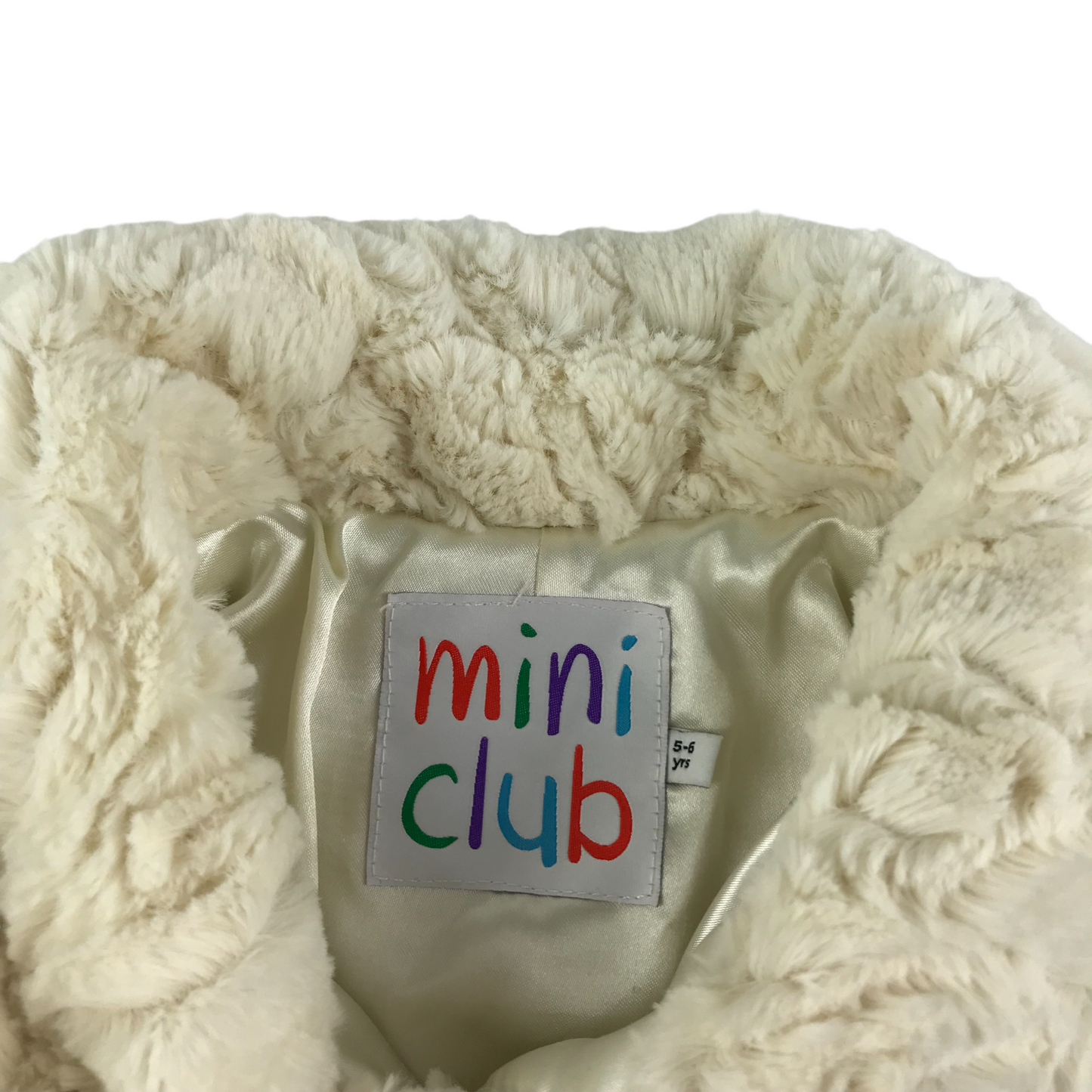 Mini Club Faux Fur Coat Age 5 White Clip Button Fastening