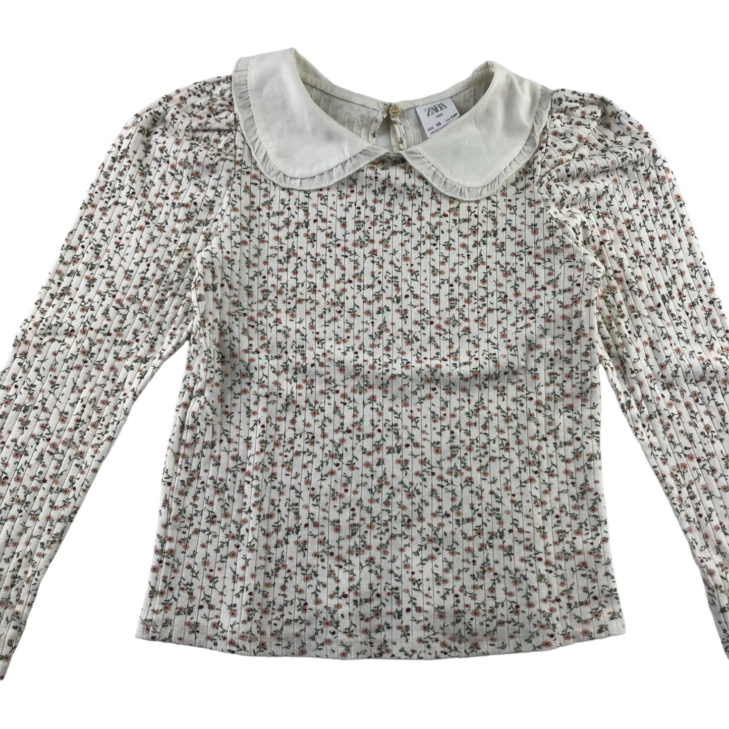 Zara t-shirt 9-10 years white floral printed with frilled collar