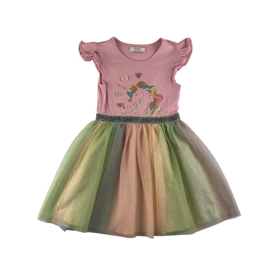 Primark dress 5-6 years pink and pastel tone unicorn tulle