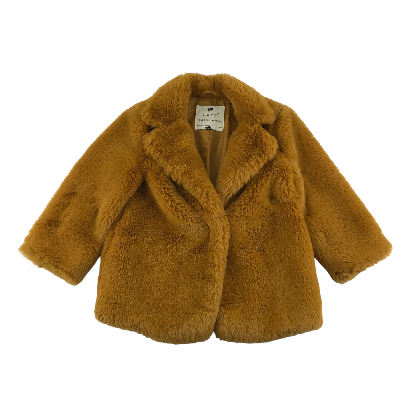 F&F Faux Fur Coat Age 4 Yellow Mustard Shade