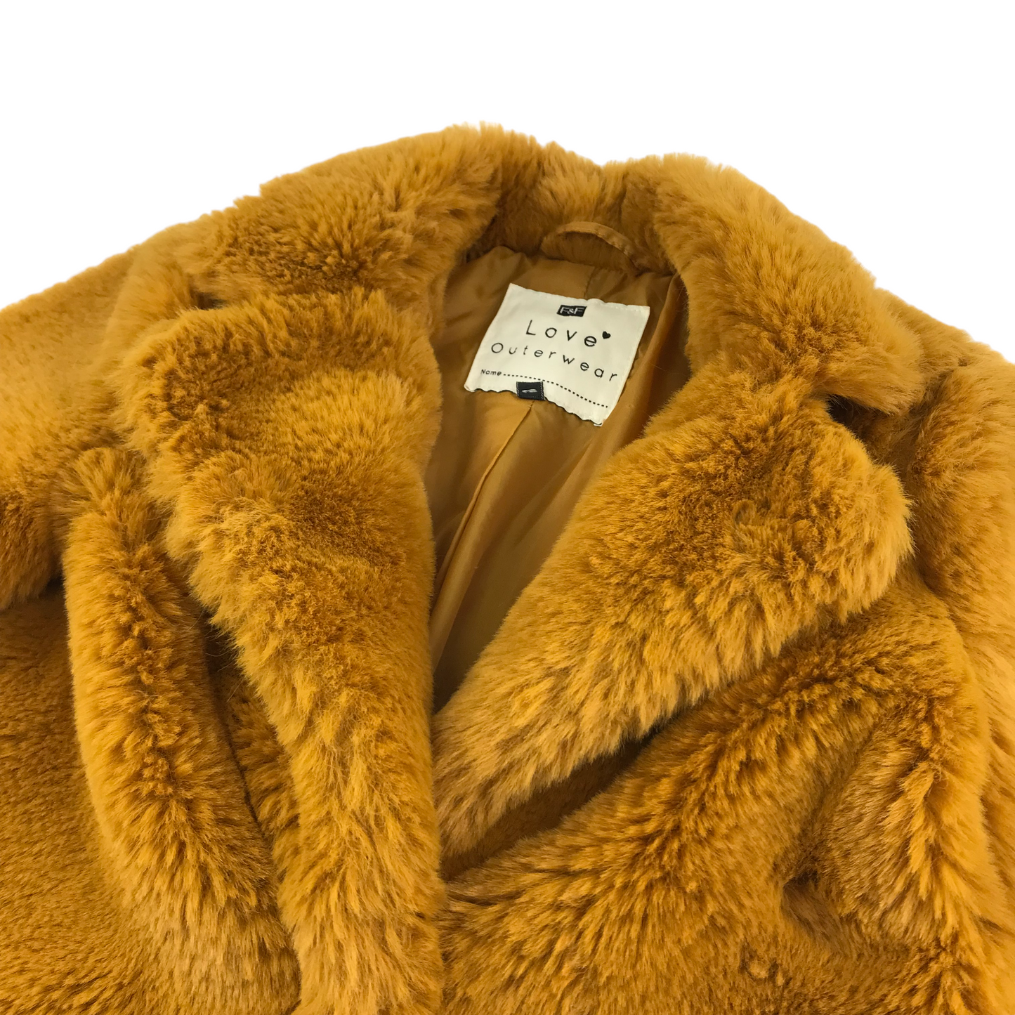 F&F Faux Fur Coat Age 4 Yellow Mustard Shade