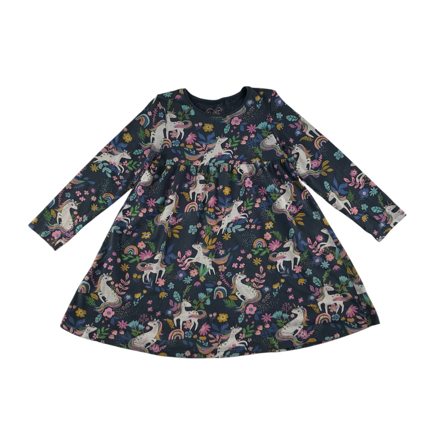 Next dress 5-6 years navy blue floral unicorns cotton