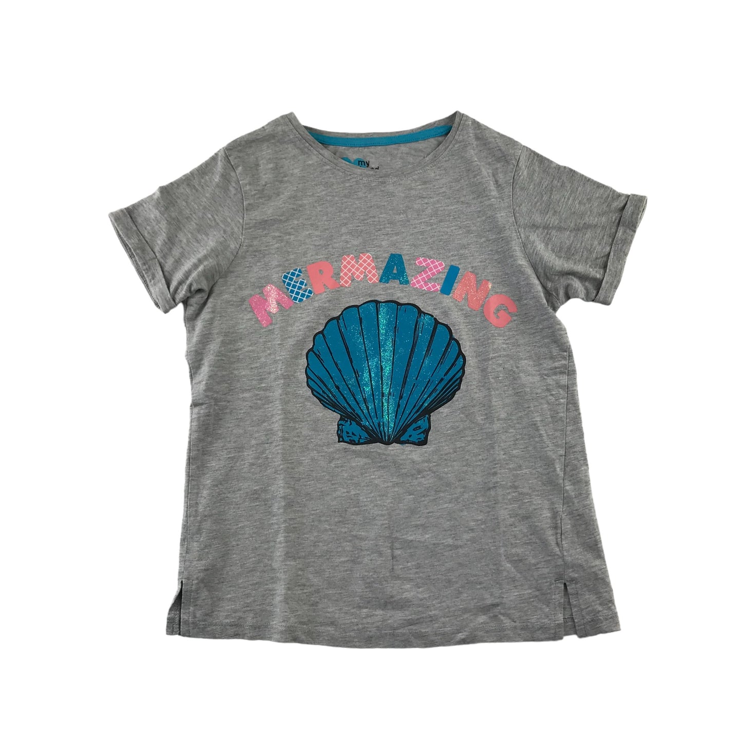 Matalan t-shirt 9-10 years grey seashell print short sleeve