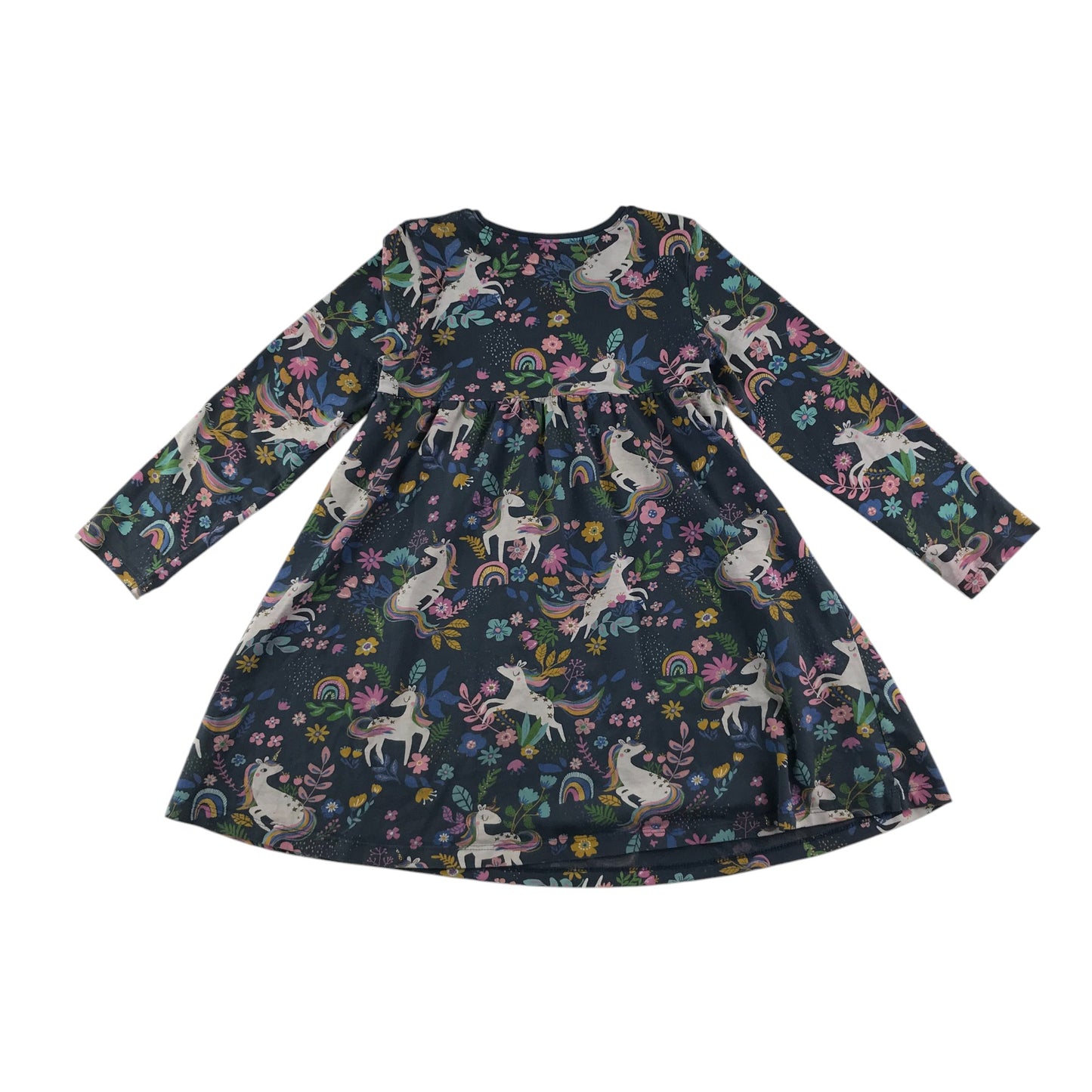 Next dress 5-6 years navy blue floral unicorns cotton