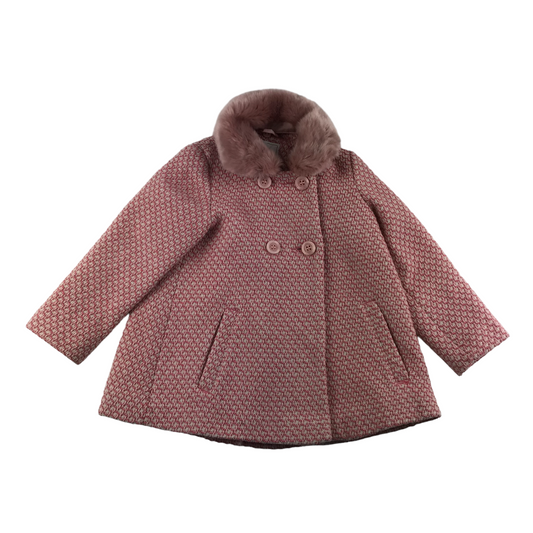 Next Coat Age 4 Pink Knitted Pattern A-line with Faux Fur Collar