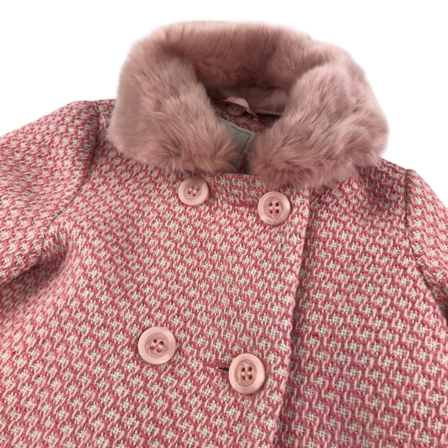 Next Coat Age 4 Pink Knitted Pattern A-line with Faux Fur Collar