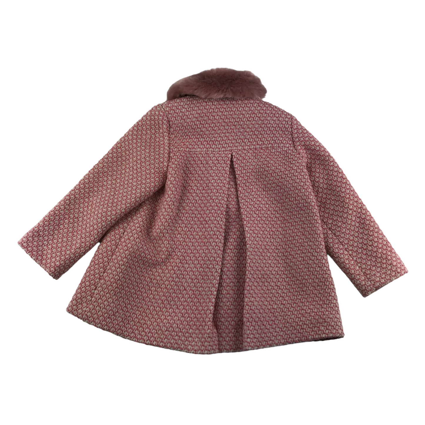 Next Coat Age 4 Pink Knitted Pattern A-line with Faux Fur Collar