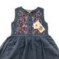 Yumi dress 5-6 years blue denim style embroidered floral cotton