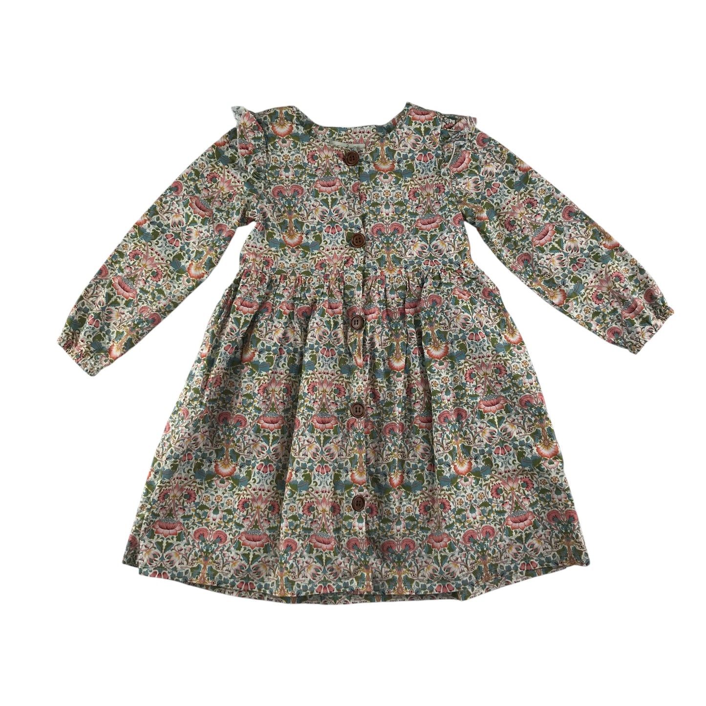 Dolly Wears dress 5-6 years white and floral long sleeve cotton