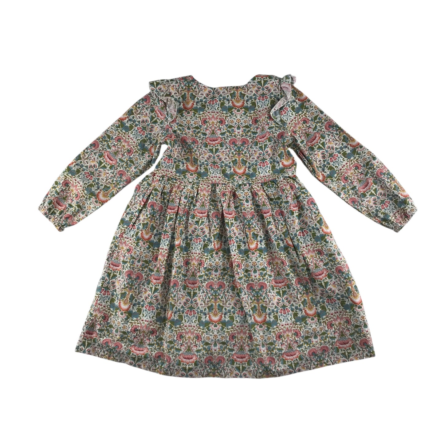 Dolly Wears dress 5-6 years white and floral long sleeve cotton